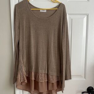 Taupe Layered Blouse with Lace